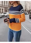 Kadın Uzun Kollu Bisiklet Yaka çok Renkli Triko Bluz