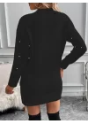 Kadın Uzun Kollu Bisiklet Yaka Desenli Triko Elbise