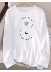 Kadın Uzun Kollu Bisiklet Yaka Desenli Viskon Bluz