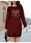 Kadın Uzun Kollu Bisiklet Yaka Desenli Viskon Iki Iplik Bluz