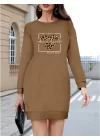 Kadın Uzun Kollu Bisiklet Yaka Desenli Viskon Iki Iplik Bluz