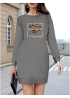 Kadın Uzun Kollu Bisiklet Yaka Desenli Viskon Iki Iplik Bluz