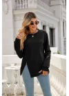 Kadın Uzun Kollu Bisiklet Yaka Fermuar Detay Iki Iplik Bluz