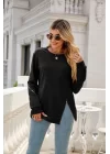 Kadın Uzun Kollu Bisiklet Yaka Fermuar Detay Iki Iplik Bluz