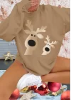 Kadın Uzun Kollu Bisiklet Yaka Geyik Desenli Viskon Iki Iplik Bluz