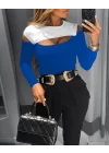 Kadın Uzun Kollu Bisiklet Yaka Göğüs Dekolteli Kaşkorse Bluz