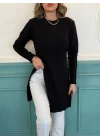Kadın Uzun Kollu Bisiklet Yaka Iki Yandan Yırtmaç Detay Triko Bluz