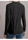 Kadın Uzun Kollu Bisiklet Yaka Kalp Desenli Bluz