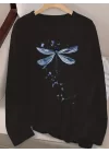 Kadın Uzun Kollu Bisiklet Yaka Kelebek Desenli Viskon Bluz