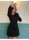 Kadın Uzun Kollu Bisiklet Yaka Kısa Kaşkorse Elbise