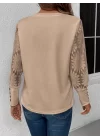Kadın Uzun Kollu Bisiklet Yaka Kolları çiçekli Waffle Bluz