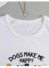 Kadın Uzun Kollu Bisiklet Yaka Köpek Resimli Viskon Bluz