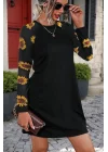 Kadın Uzun Kollu Bisiklet Yaka Krep Mini Boy Elbise