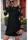 Kadın Uzun Kollu Bisiklet Yaka Krep Mini Boy Elbise