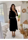 Kadın Uzun Kollu Bisiklet Yaka Midi Ithal Krep Elbise