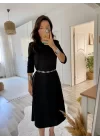 Kadın Uzun Kollu Bisiklet Yaka Midi Ithal Krep Elbise