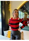 Kadın Uzun Kollu Bisiklet Yaka Omuzları Açık Triko Bluz