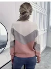 Kadın Uzun Kollu Bisiklet Yaka Renk Bloklu Triko Bluz