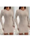 Kadın Uzun Kollu Bisiklet Yaka şardonlu Kalın Fitilli Kaşkorse Mini Boy Elbise