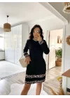 Kadın Uzun Kollu Bisiklet Yaka şerit Leopar Desenli Dalgıç Elbise