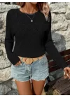 Kadın Uzun Kollu Bisiklet Yaka Triko Bluz