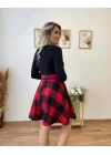 Kadın Uzun Kollu Bisiklet Yaka üst Viskon Alt Ekose Kısa Elbise