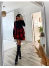 Kadın Uzun Kollu Bisiklet Yaka üst Viskon Alt Ekose Kısa Elbise