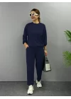 Kadın Uzun Kollu Bisiklet Yaka Viskon Iki Iplik Bluz Ve Pantolon Ikili Takım