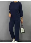 Kadın Uzun Kollu Bisiklet Yaka Viskon Iki Iplik Bluz Ve Pantolon Ikili Takım