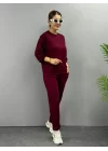 Kadın Uzun Kollu Bisiklet Yaka Viskon Iki Iplik Bluz Ve Pantolon Ikili Takım