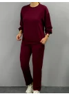 Kadın Uzun Kollu Bisiklet Yaka Viskon Iki Iplik Bluz Ve Pantolon Ikili Takım