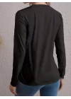Kadın Uzun Kollu Bisiklet Yaka Yüz Desenli Viskon Bluz