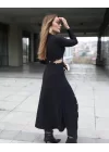 Kadın Uzun Kollu çıtçıtlı Viskon Krop Bluz Ve Yırtmaçlı Etek Istenildiğinde Elbise Olan Ikili Takım