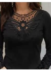 Kadın Uzun Kollu Dantel Yakalı Viskon Bluz
