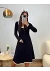 Kadın Uzun Kollu Derin Yuvarlak Yakalı Kısa Viskon Iki Iplik Elbise