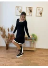 Kadın Uzun Kollu Derin Yuvarlak Yakalı Kısa Viskon Iki Iplik Elbise