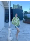 Kadın Uzun Kollu Dijital Baskılı Salaş Saten Gömlek