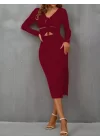 Kadın Uzun Kollu Göğüs Ve Göbek Dekolte Detay Sandy Midi Boy Elbise