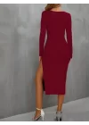 Kadın Uzun Kollu Göğüs Ve Göbek Dekolte Detay Sandy Midi Boy Elbise