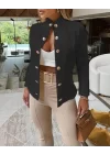 Kadın Uzun Kollu Hakim Yaka önden Düğmeli Atlas Ceket
