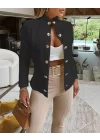 Kadın Uzun Kollu Hakim Yaka önden Düğmeli Atlas Ceket
