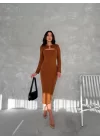 Kadın Uzun Kollu Halka Ve Pencere Dekolte Detay Fırsat ürün Midi Boy Elbise