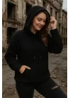 Kadın Uzun Kollu Kapşonlu Bağcıklı Cepli Capitone Sweatshirt