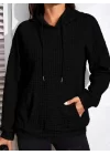 Kadın Uzun Kollu Kapşonlu Bağcıklı Cepli Capitone Sweatshirt