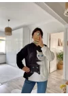 Kadın Uzun Kollu Kapşonlu Bağcıklı Kedi Desenli şardonlu Dalgıç Bluz