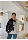 Kadın Uzun Kollu Kapşonlu Bağcıklı Kedi Desenli şardonlu Dalgıç Bluz