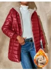 Kadın Uzun Kollu Kapşonlu Cep Detaylı Fermuarlı Orta Boy Mont