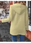 Kadın Uzun Kollu Kapşonlu önden Fermuarlı Uzun üç Iplik Ceket