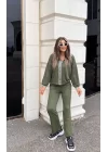 Kadın Uzun Kollu Kapşonlu önü Fermuarlı şerit Detay Viskon Iki Iplik Alt üst Ikili Takım