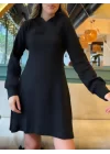 Kadın Uzun Kollu Kapüşonlu Ceket üst Ve Askısız Kare Yaka A Kesim şardonlu Kaşkorse Elbise
